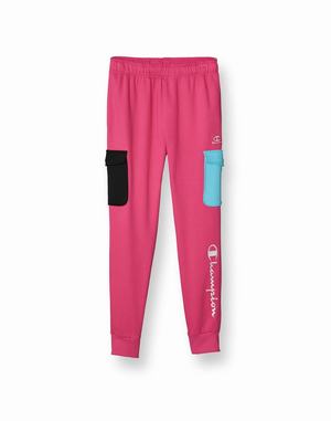 Men's Champion Blocked Classic Fleece Cargo Corporate Script 31" Jogger Pink / Blue / Black | PWOBF3459