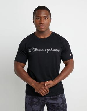 Men's Champion City Sport Pattern Script Logo T Shirts Black | SPMIW3702