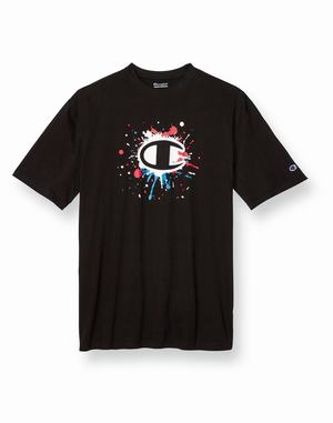Men's Champion Classic Paint Splatter C Logo Tops Black | KTDCA1802