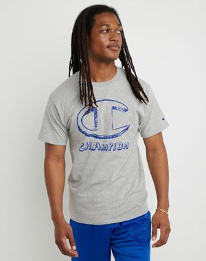 Men's Champion Classic Shadow Logo T Shirts Grey | FRDVI3069