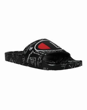 Men's Champion IPO Doodle Slides Black / White | NYAHQ9107