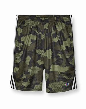 Men's Champion Lacrosse All Over Print 9" Shorts Camo Olive | UZBCM7905
