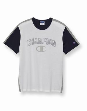 Men's Champion Lightweight Piecing Arch Over C T Shirts White / Navy / Grey | MCNXI0536