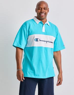 Men's Champion Middleweight Rugby Script Logo Tops Blue / White | GHBEI8723