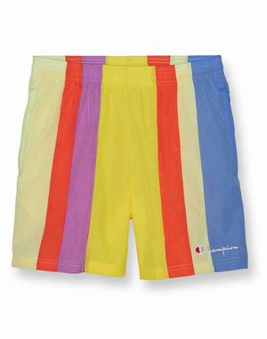 Men's Champion Nylon Warm-up Vertical Stripe 6" Shorts Yellow Green Multicolor Stripes | KUWJO4853