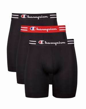 Men's Champion PERFORMANCE LONG LEG 3-PAIRS Underwear Black / Black / Black / Red / Black / Black | HEUOF9758