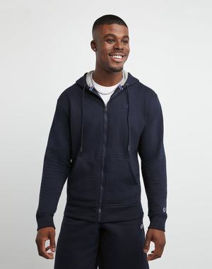 Men's Champion POWERBLEND FLEECE FULL ZIP EMBROIDEC LOGO Hoodie Navy | PQCWE9013