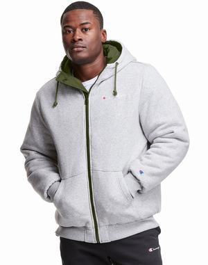 Men's Champion Powerblend Reversible EmbroideScript Logo Jackets Olive / Grey | TKNIL3615