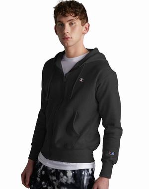 Men's Champion Reverse Weave Full Zip EmbroideC Logo Hoodie Grey | KZJWT3264