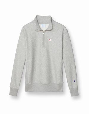 Men's Champion Reverse Weave Quarter Zip EmbroideC Logo Hoodie Green | CTBYO6178