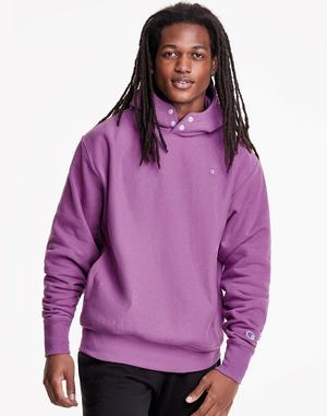 Men's Champion Reverse Weave Snorkel Snap Micro C Logo Hoodie Purple | BWFSI8693