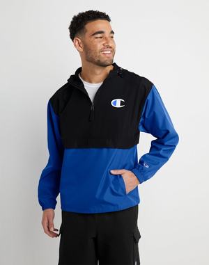 Men's Champion Stadium Packable C Logo Jackets Black / Light Royal | JHUWK2589