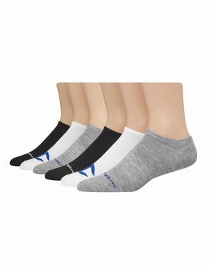 Men's Champion Super No-Show Logo 6-pairs Socks Black | YUCQE1947