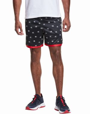 Men's Champion Taped Print Mesh 7" Shorts Black | VDXBF1250