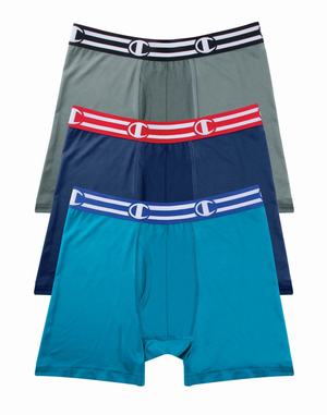 Men's Champion Tech Performance 3-pairs Underwear Navy / Turquoise | AFCDM6215