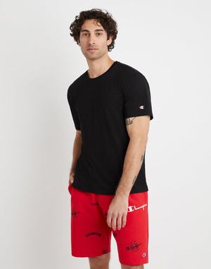 Men's Champion Tech Weave EmbroideScript Logo T Shirts Black | DBNHJ7894