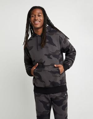 Men's Champion Tech Weave Script Hoodie Camo Grey | UXSVM2597