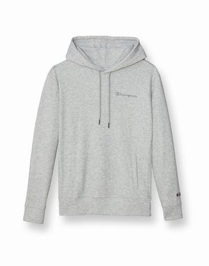 Men's Champion Textural EmbroideScript Logo Hoodie Grey | ZAOHT5072