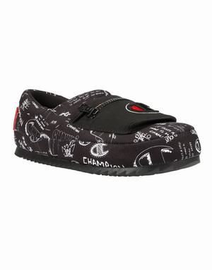 Men's Champion University Pack Doodle Slippers Black / White | XOHMR1862