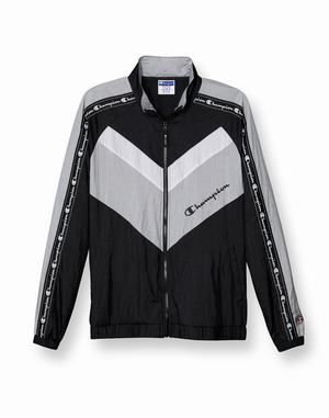 Men's Champion Windsuit Script Jackets Black / White | IGFSW3497