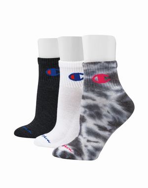 Women's Champion Asst. Tie-Dye 3-Pairs Socks Dark Grey | YKTIJ9713