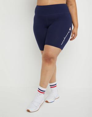 Women's Champion Authentic Bike Script Logo 8" Shorts Black | WURIV9583