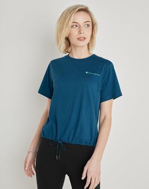 Women's Champion Campus Drawstring Script Logo T Shirts Purple | DTFEO2709