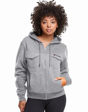 Women's Champion Campus Eco Fleece EmbroideScript Logo Jackets Grey | WIHSJ5723