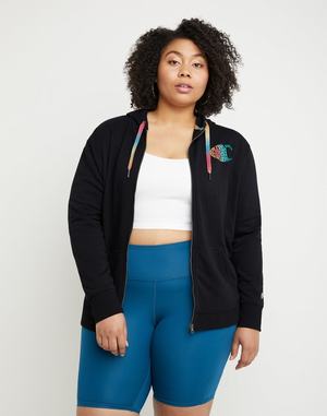 Women's Champion Campus French Terry Zip Groovy Logo Jackets Black / Multicolor | TBMXQ1836