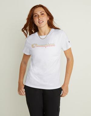 Women's Champion Classic Chromatic Script Logo T Shirts Black | IKCXA0125