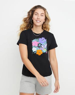 Women's Champion Classic Paradise T Shirts Black | UQBGV4821
