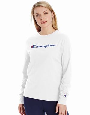 Women's Champion Classic Script Logo T Shirts Grey | KOEQN7910