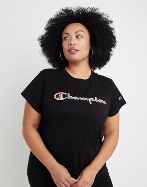 Women's Champion Classic Script Logo Tops Black | WGBTZ0473