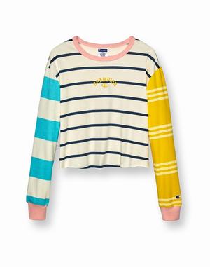 Women's Champion Cropped Tops Stripes White | FUDKQ9137