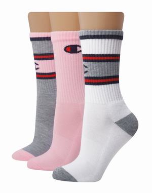 Women's Champion EmbroideLogo 3-pairs Socks Pink / White | TVAWD9032