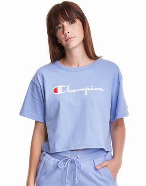 Women's Champion Heritage Cropped Script Logo T Shirts Light Green | HESVR2197
