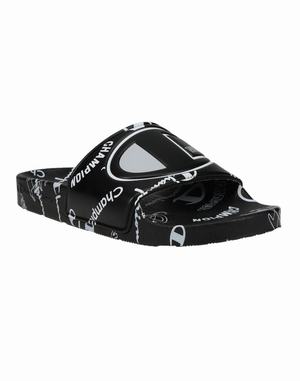 Women's Champion IPO All Over Print Slides Black / White | DQGLZ1564