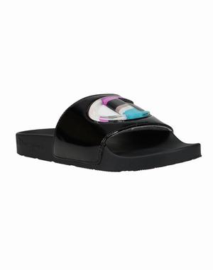 Women's Champion IPO Jellie Geo Slides Black / Fuchsia | TJBLU6173