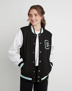 Women's Champion Letterman Jackets Black / Silver Grey | UZYJE1207