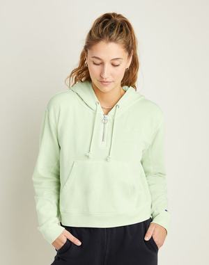 Women's Champion Lightweight Fleece 1 2 Zip Hoodie Black | CQJWM0351