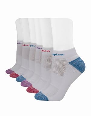 Women's Champion Low-Cut 6-Pairs Socks White / Purple / Turquoise | JISDO0149