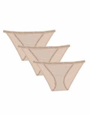 Women's Champion Microfiber String 3-pairs Underwear Purple / Olive / Grey Brown | TDBOW0715