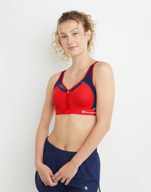 Women's Champion Motion Control Zip Front Sports Bras Black | CTHAB0815