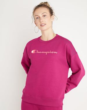 Women's Champion POWERBLEND FLEECE RELAXED SCRIPT LOGO Hoodie Purple | OELIJ5428