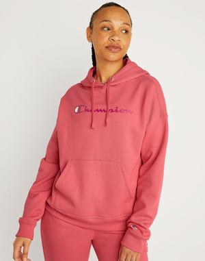 Women's Champion POWERBLEND FLEECE RELAXED SCRIPT LOGO Hoodie Purple | WVPLR3281