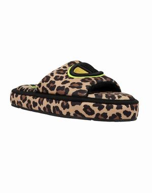 Women's Champion Plush Print Slippers Black / Leopard | WSDEI5892