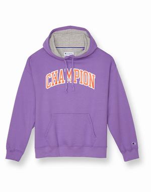 Women's Champion Powerblend Fleece High Density Arch Logo Hoodie Purple / Grey | WFBQA8145