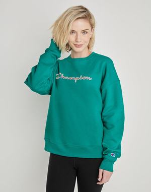 Women's Champion Powerblend Fleece Relaxed Hoodie Green | ISHOB9384