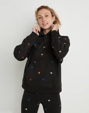 Women's Champion Powerblend Fleece Relaxed All Over Print Hoodie Beige | TMUPH8631