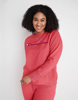 Women's Champion Powerblend Fleece Script Logo Tops Grey | WCPLE3124